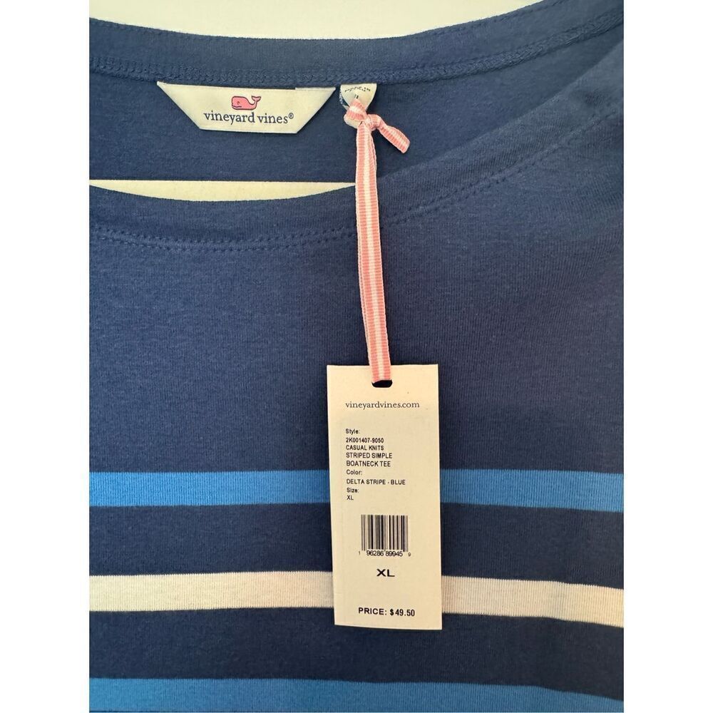 Vineyard Vines Women's Casual Knits Striped Boatneck T Shirt Delta Blue XL NWT - Picture 3 of 6
